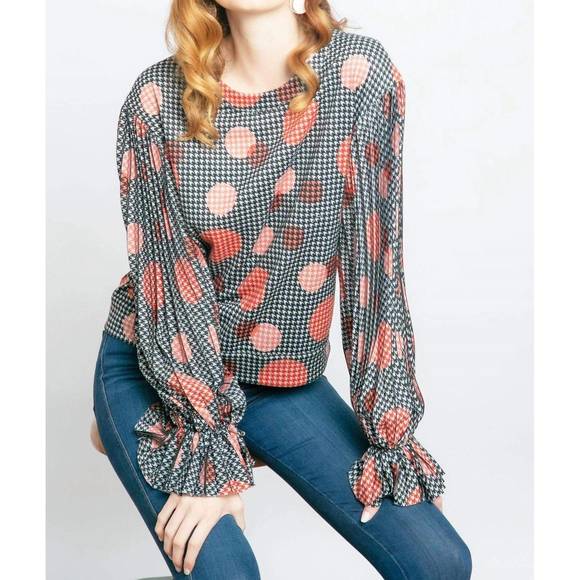 NEW EVA FRANCO hart pleated sleeve top in grey - Picture 4 of 5